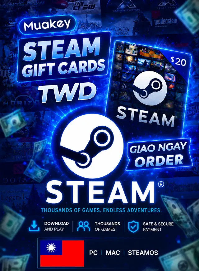 TWD Steam Wallet Gift Card - Cần mua gói chuyển vùng nếu sử dụng ở VN
