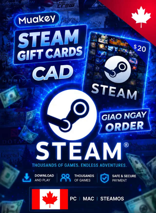 CAD Steam Wallet Gift Card - Cần mua gói chuyển vùng nếu sử dụng ở VN