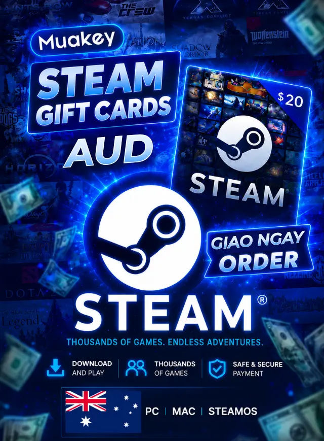 AUD Steam Wallet Gift Card - Cần mua gói chuyển vùng nếu sử dụng ở VN
